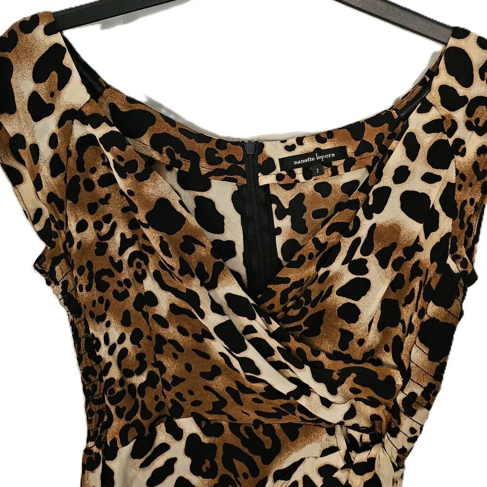 NANETTE LEPORE  LUSCIOUS  100% SILK ANIMAL PRINT DRESS  SIZE 2 - Picture 2 of 14